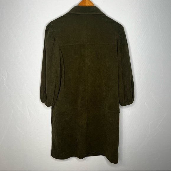 7 FOR ALL MANKIND Army Green Corduroy Button-Up Shirt Dress. Size Medium. - Picture 3 of 9